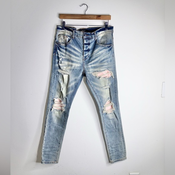 Amiri Mx1 Leather Patch Authentic Size 33 Denim Jeans - Picture 1 of 9